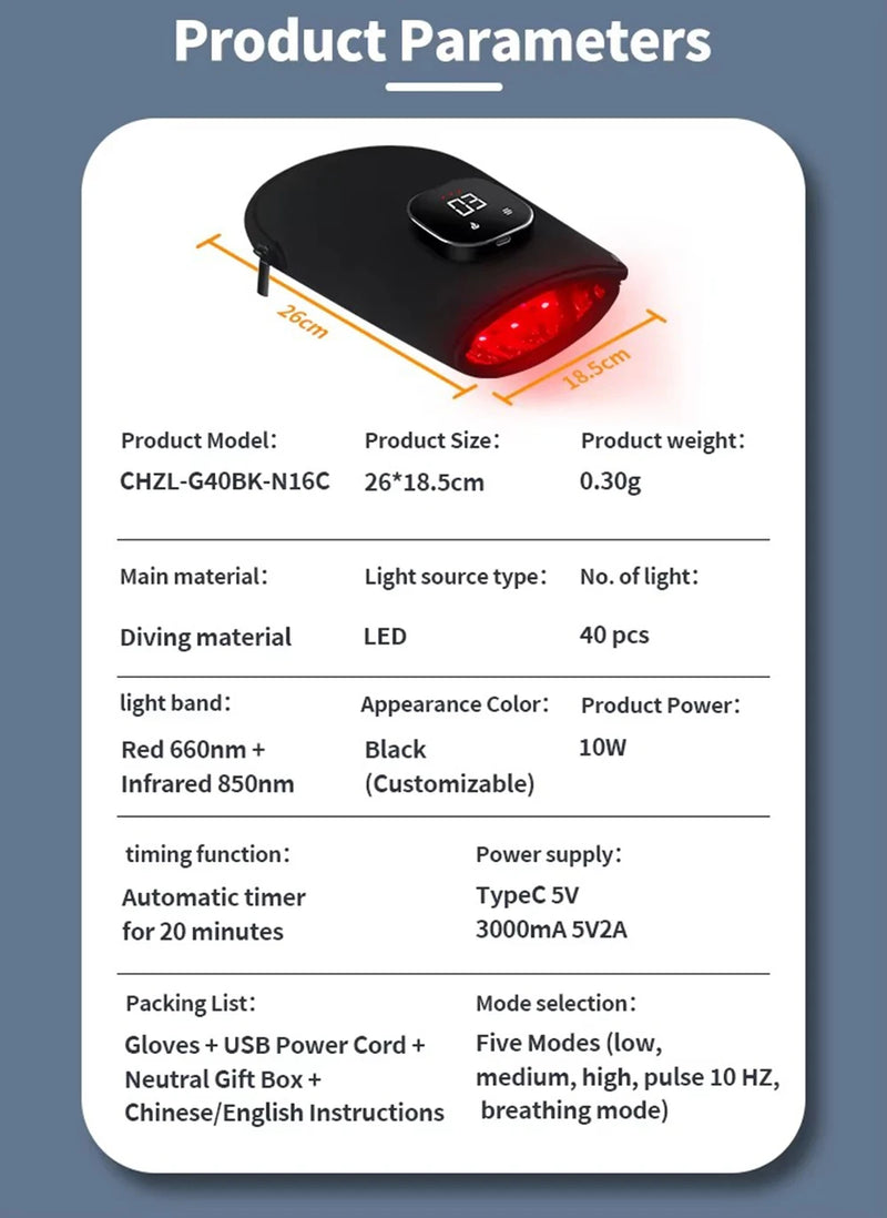 LuvaThera™ – Terapia de Luz Vermelha e Infravermelha + Par de Luvas de Compressão de Brinde!