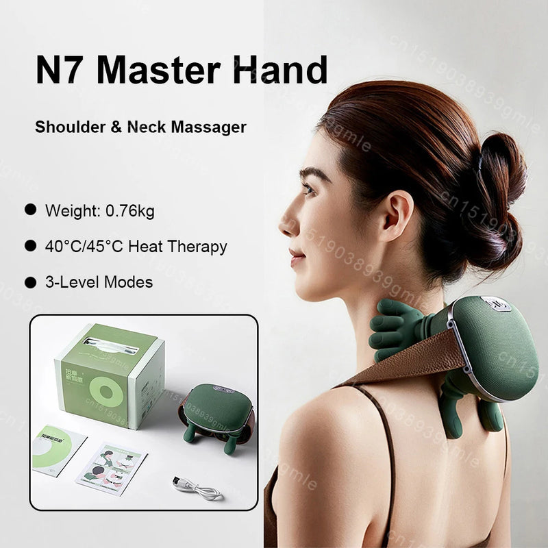 Neck Shoulder Massager Deep Tissue Shiatsu Back Cervical Massage Machine Bionic Heated Fatigue Relief Relax Muscle ﻿3-Level ﻿