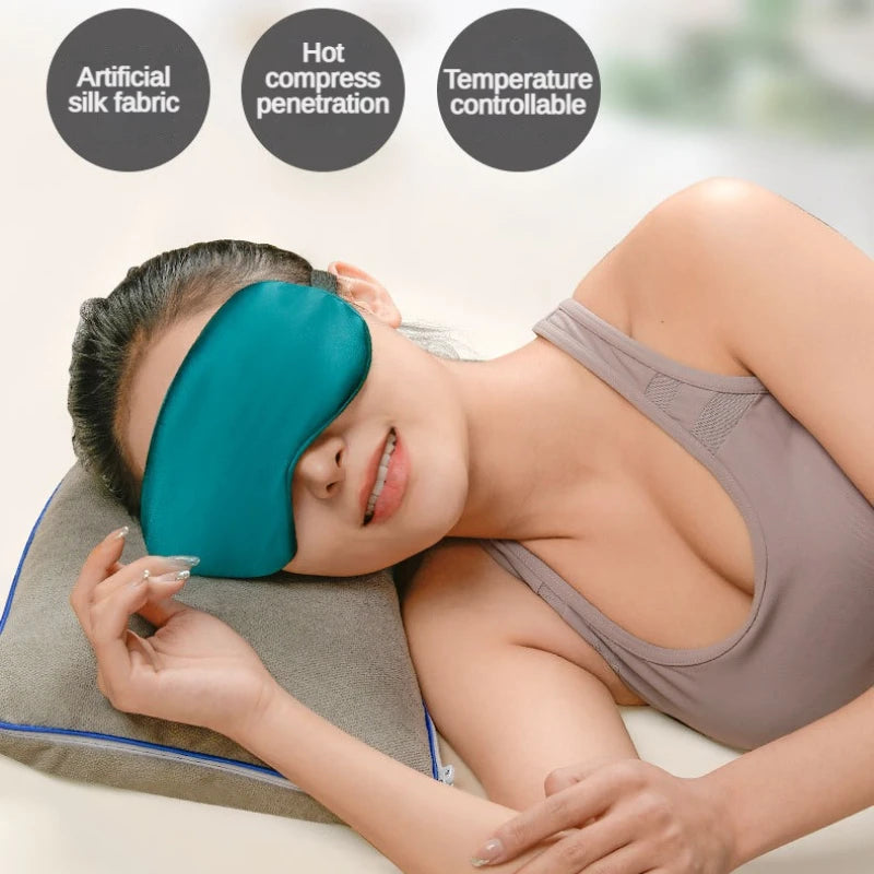 Silk Sleep Mask USB Heated Eye Heating Mask Hot Steam Compress Eyes Cover Sleeping Silk Electrical Temperature Control Blindfold