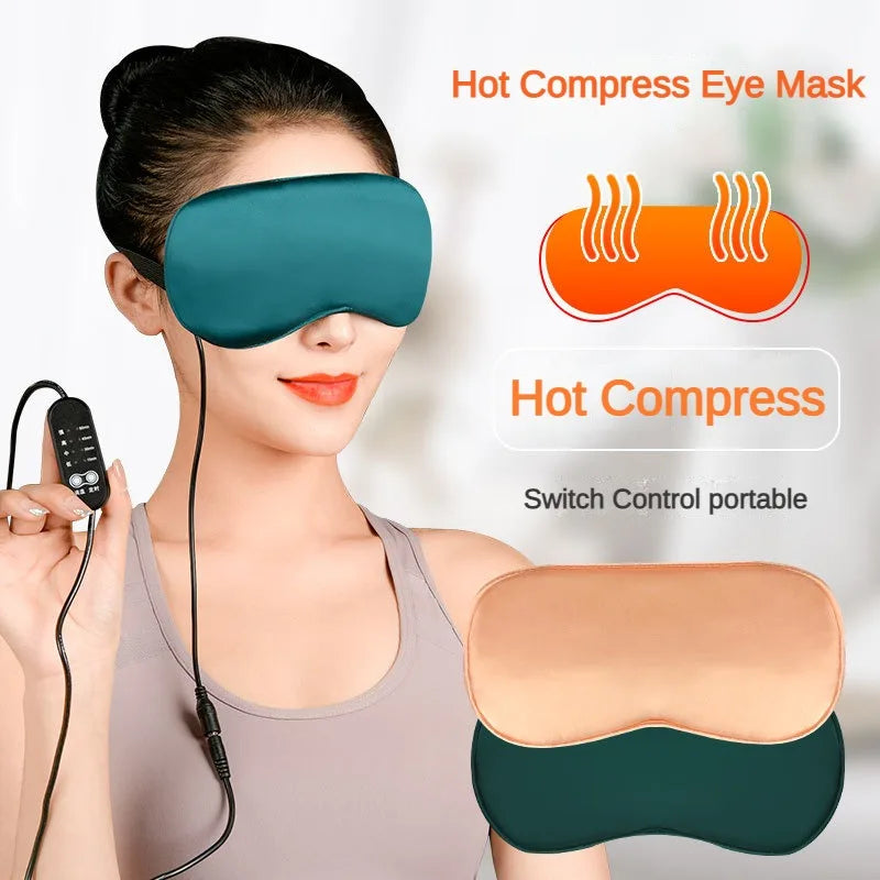 Silk Sleep Mask USB Heated Eye Heating Mask Hot Steam Compress Eyes Cover Sleeping Silk Electrical Temperature Control Blindfold
